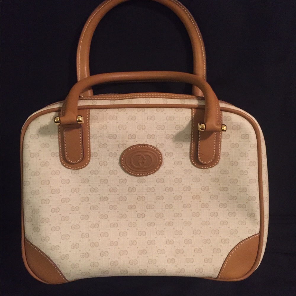 Gucci vintage GG logo monogram beige & tan handbag